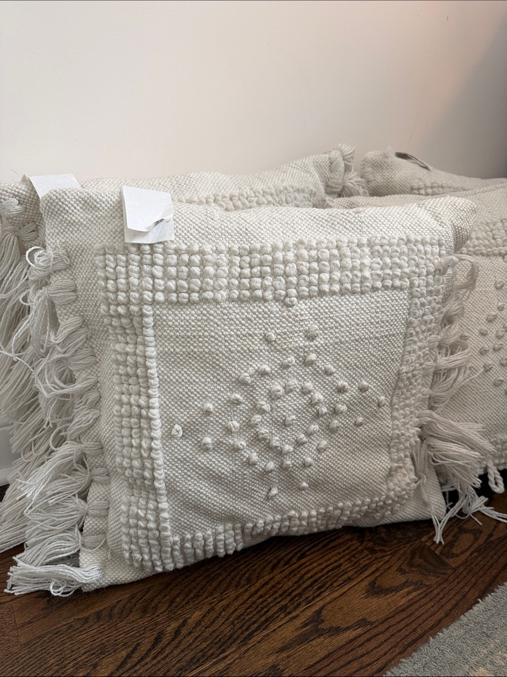 Neutral Cream Textured Fringe Decorative Pillow - Inspired by Serena & Lily